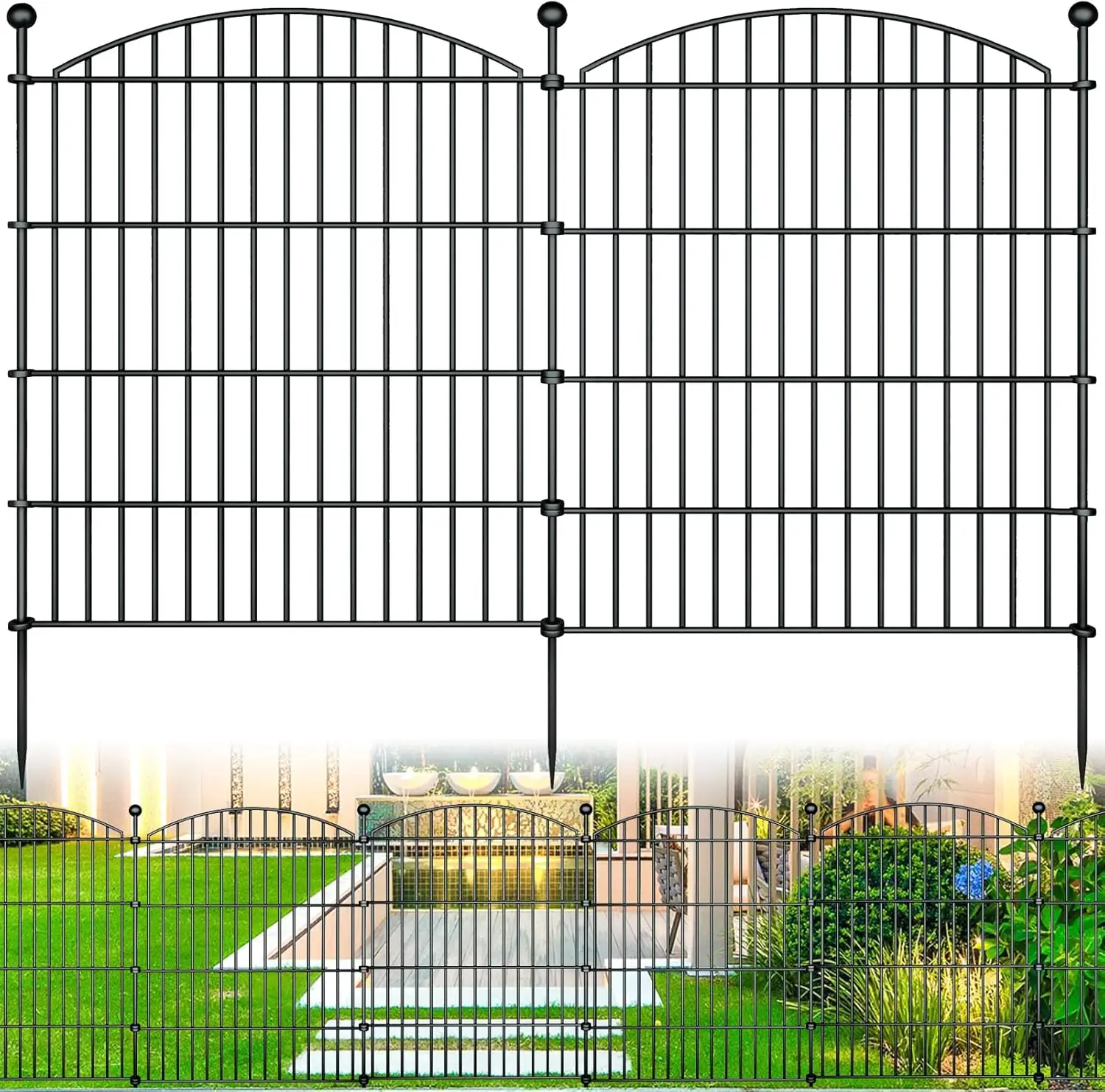 

10-Panel Rustproof Metal Garden Fence, 32in H x 23.6ft L, No-Dig Pet Containment for Dogs/Rabbits