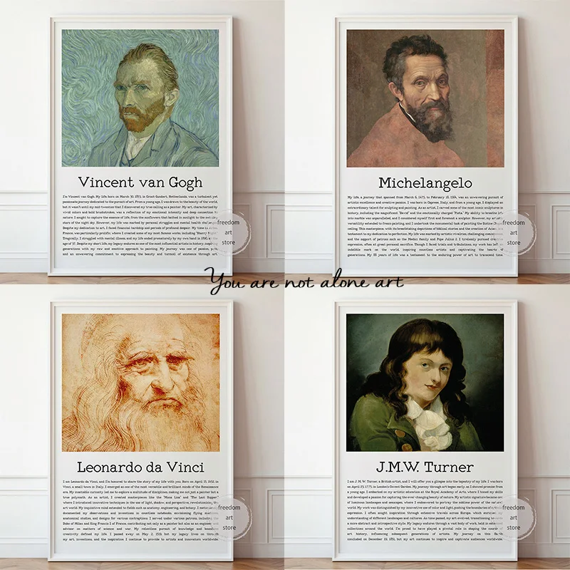 Retro Famous Painter Biography Art Vincent Van Gogh ,Michelangelo Art Posters Canvas Painting Wall Print Picture Room Home Decor