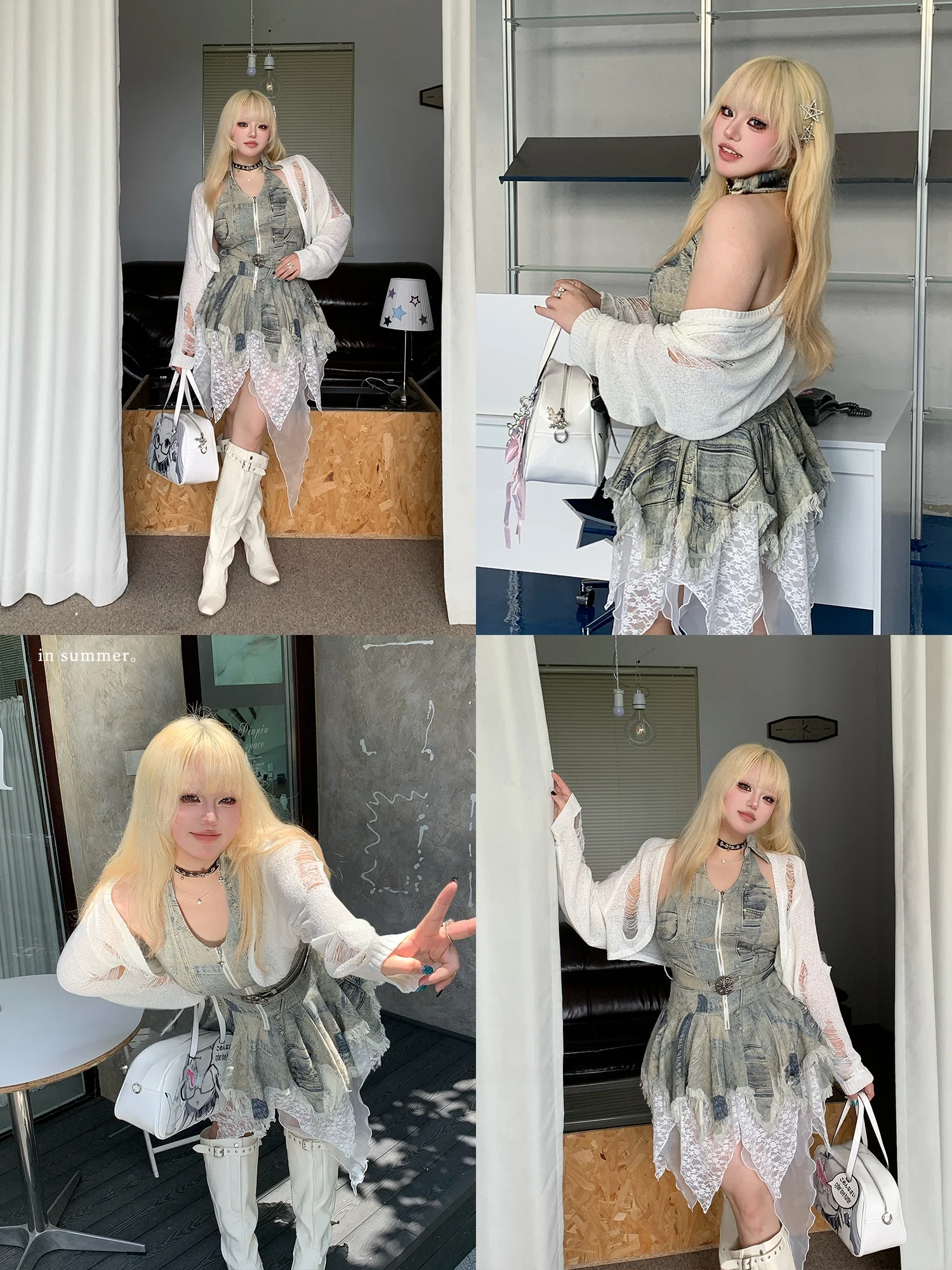 

Original Y2K Spicy Girl Oversized Hard Candy Denim Asymmetrical High Waist ort Dr Women's Open Cardigan Slimming Skirt