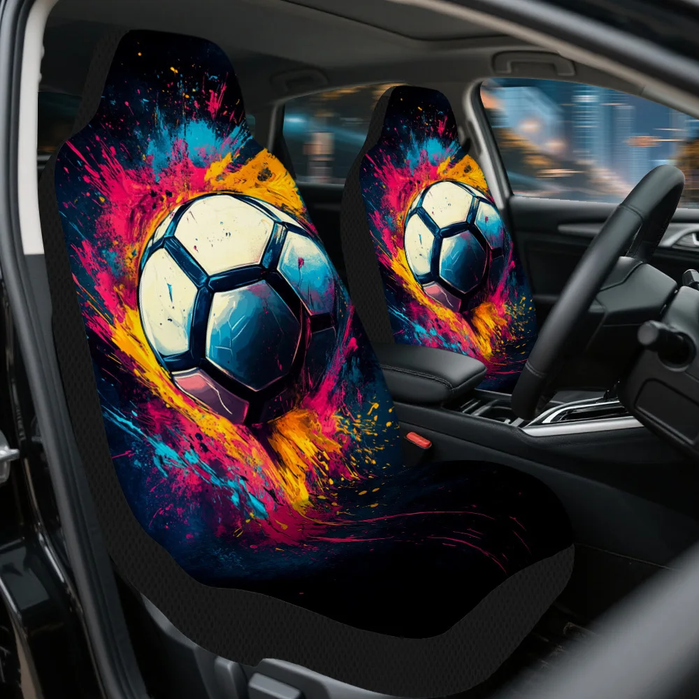 Set Of 2 Vibrant Soccer Blast Design Car Seat Covers – Universal Fit For Cars, Suvs & Sedans, Sturdy Construction, Easy To Insta