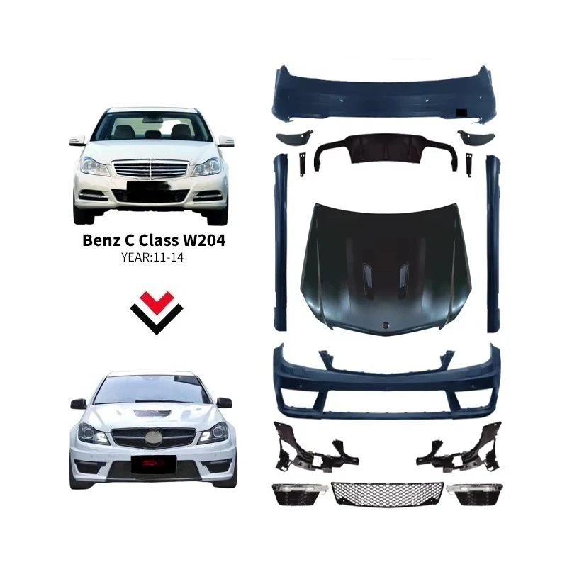

W204 AMG Conversion Kit Car Body Front Rear Bumper Side Fender for Mercedes-Benz W204 Body Kit for C63 AMG Sedan Only 2011-2014