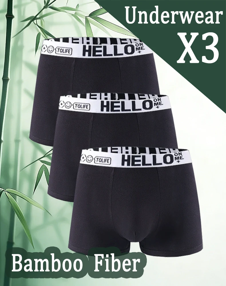 

Мужские трусы-боксеры из бамбукового волокна, черные, 3 шт., тонкие, быстросохнущие, мягкие и удобные, повседневные, для ежедневной носки