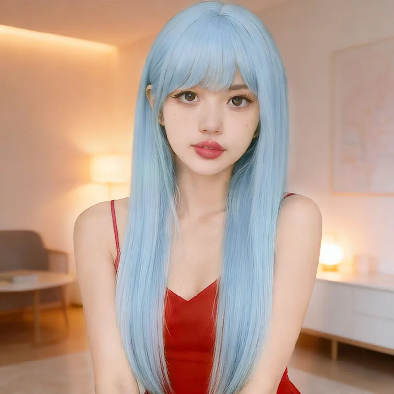 

26 inch sky blue synthetic wig, music festival dance cosplay, daily party dance wear, suitable for all women