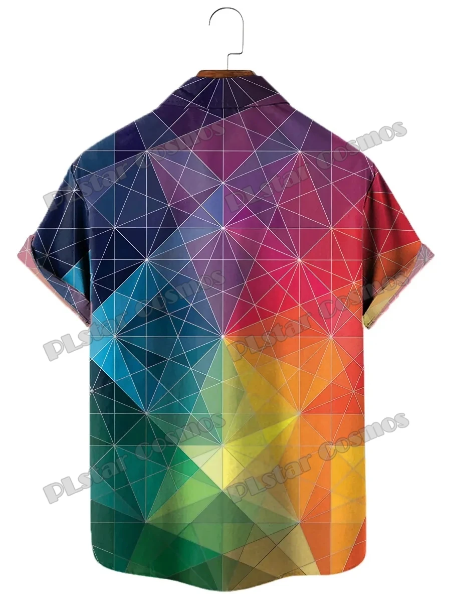 Camicia hawaiana da uomo di moda stampata in 3D geometrica arcobaleno Vintage camicie abbottonate a maniche corte Casual estive Unisex CY-52