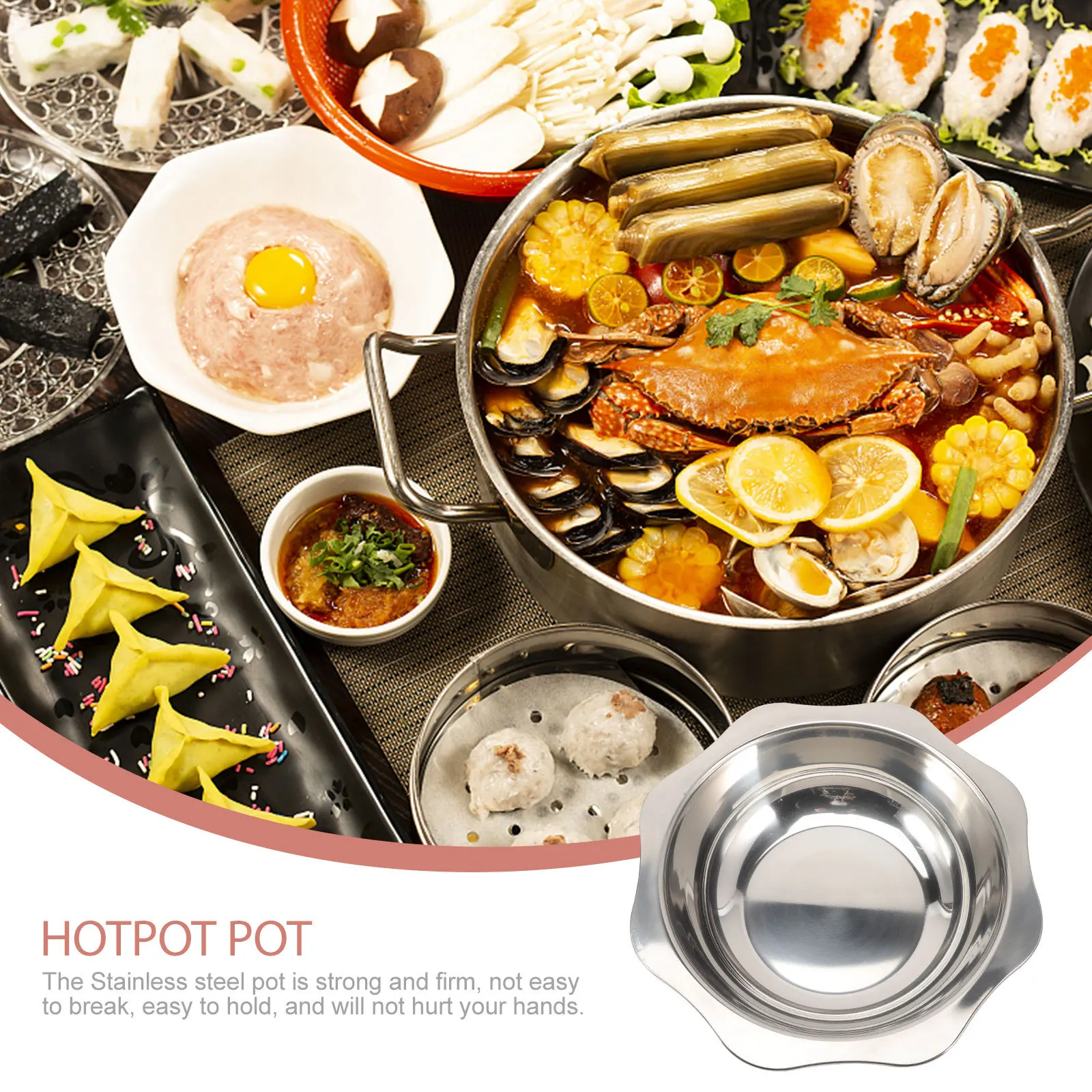 

Stainless Steel Hot Pot Thickened Metal Pan Kitchenware Practical Hotpot Pot for Home Restaurant Cooking