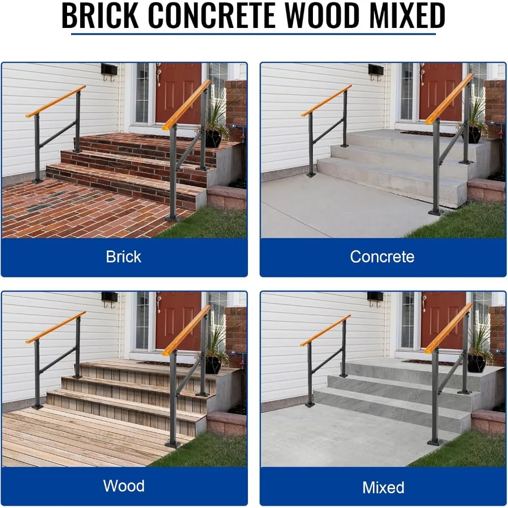 مجموعة درابزين الدرج الداخلي من الحبوب الخشبية، نمط حديدي، مناسبة لـ 1-3 خطوات، سهلة التركيب، دعم متين #5