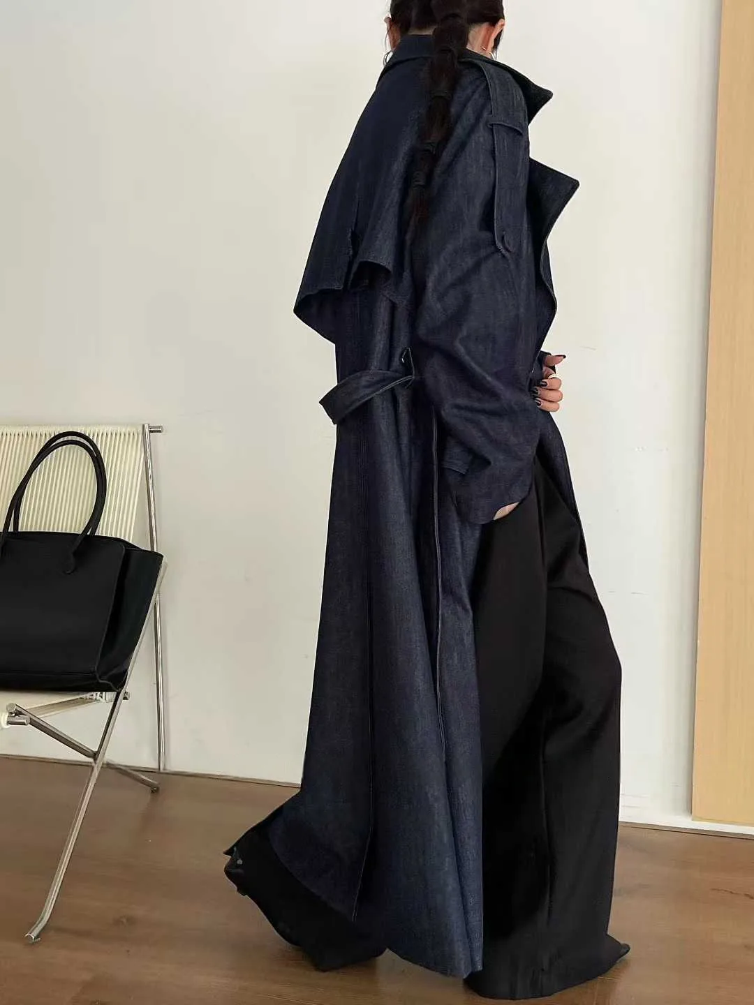 BJTZ Temperament Office Lady Trench Jacket For Woman 2025 Spring Autumn New Trendy High Quality Women's Tie-waist Long Outwear