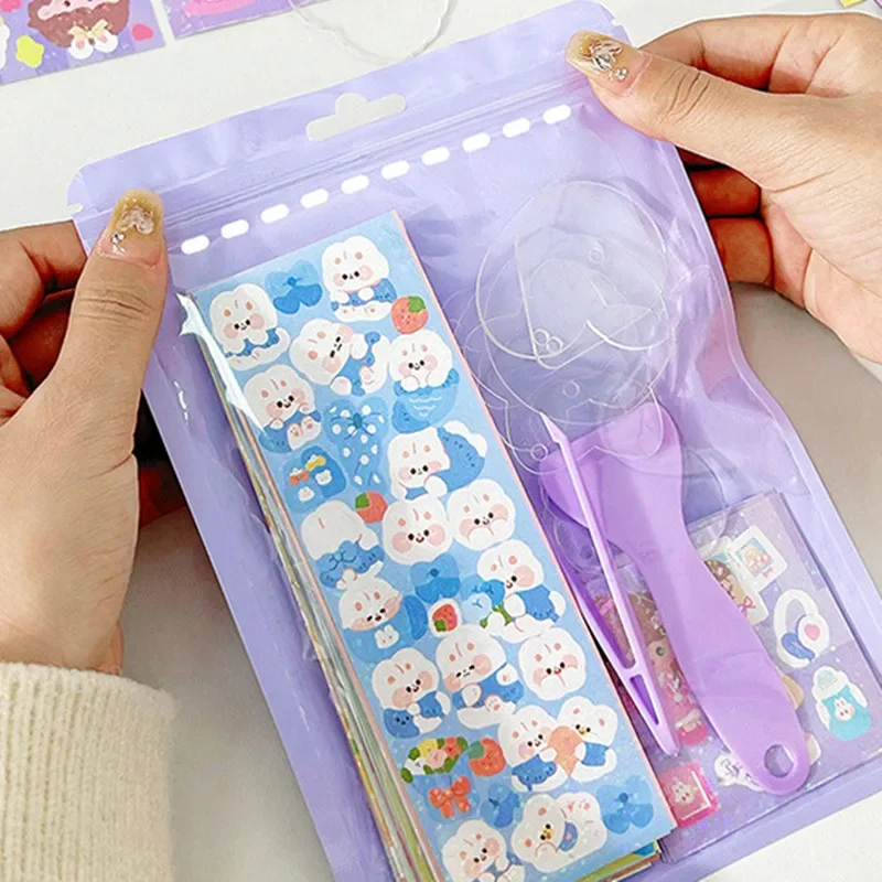 23PCS Set Creative DIY Keychain Lovely Cartoon Handmade Keychain Tweezers Shovel Scrapbook Tool Kawaii Stationery Student Supply