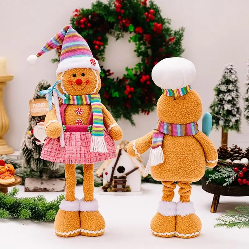 Gingerbread Doll Tabletop Ornament With Retractable Legs And Hat Home Table Decoration Soft Doll For Shelf Holiday Season