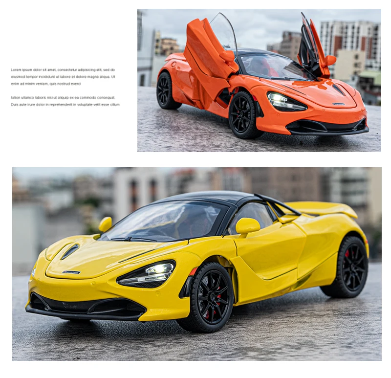 1/24 Scale 720S Racing Sports Car Alloy Model Toy Diecast Vehicle Metal Fast Furious Sound Light Collect Kid Birthday Gift Deco