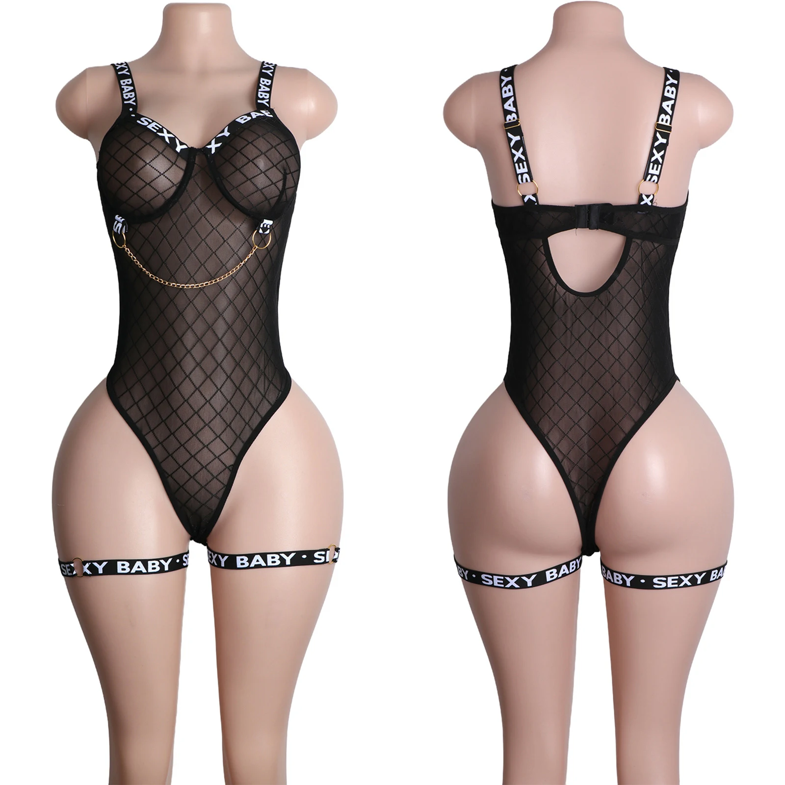 

Mesh Strap Garter Belt Rave Bodysuit Pole Dance Outfit Sexy Clubwear Performance Wear Erotic Dance Costume for Women