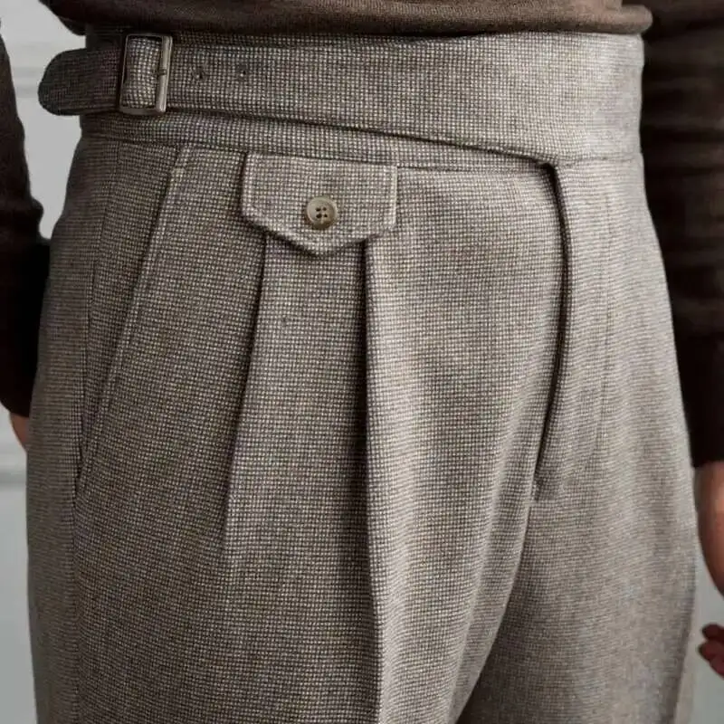 

2023 Autumn Winter Men's Warm Retro Straight Trouser Male Casual British High Waist Pants Office-trousers Dress Pant Trousers