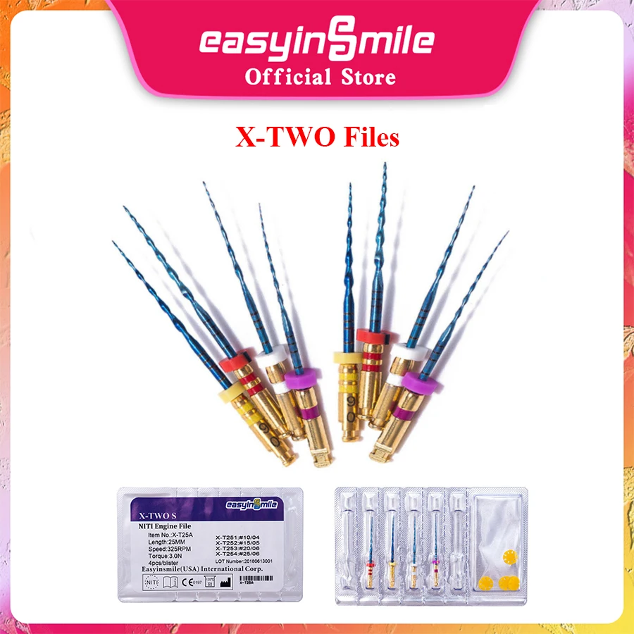 EASYINSMILE Dental Endo Rotary Files NITI Blue X-TWO S Cross Section Endodontic MINI Instrument Tools for Root Canal Autoclave