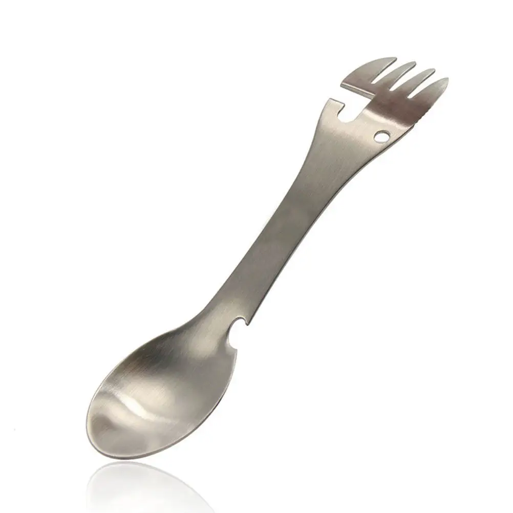 

Набор из 4 многофункциональных столовых приборов из нержавеющей стали: вилка-ложка, открывалка для бутылок, портативные приборы для кемпинга, путешествий и походов