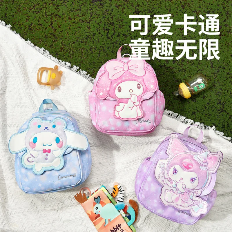 MINISO 3D Sanrio Melody Kids Schoolbag Anime Primary School Student Bookbag Anti-lost Kawaii Girl Kuromi Backpack Back To School