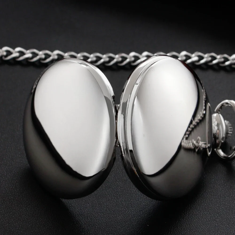 Top Brand Luxury Silver Quartz Pocket Watch Smooth Exquisite Vintage Chain Necklace Men's Women Gift CF1207