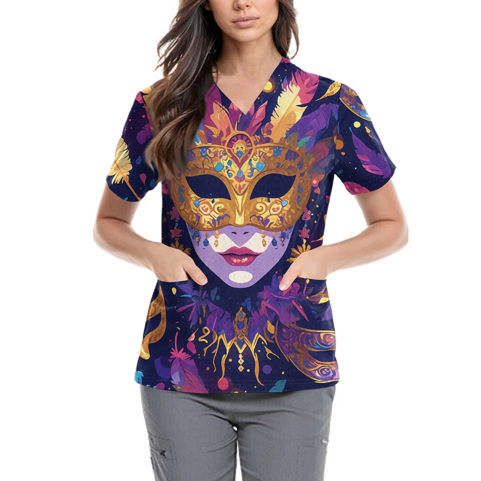 Carnaval Verpleegster Uniformen Gepersonaliseerde Veelzijdige V-hals Bedrukte T-shirts Damesmode Trui Basic Korte Mouwen Tops Casual