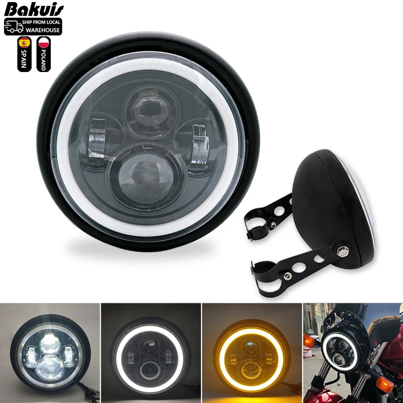 7.5 Inch Universal Cafe Racer Round Motorcycle LED Head Lamp Headlamp Distance Light Refit 7.5'' Motorcycle Headlight Cafe Racer