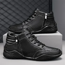 Genuine Leather Men's Loafers High-top Casual Shoes for Men Fashion Male Flats Winter Velvet Men Warm Boots Zapatillas De Hombre