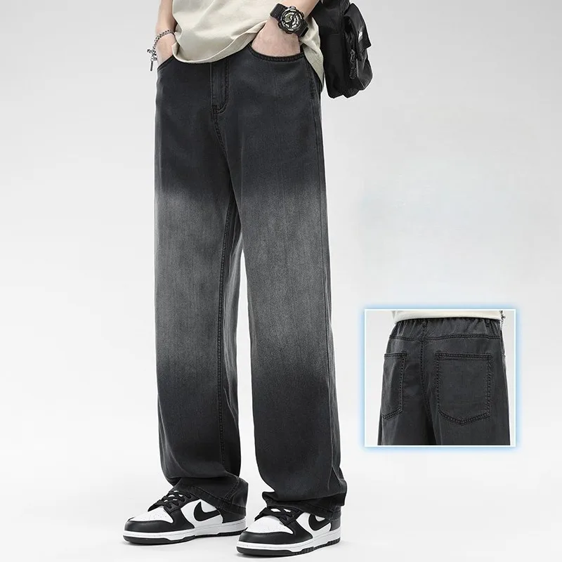 

Дымчато-серые мужские летние тонкие свободные прямые брюки из лиоцелла с мягким градиентом джинсовые повседневные брюки