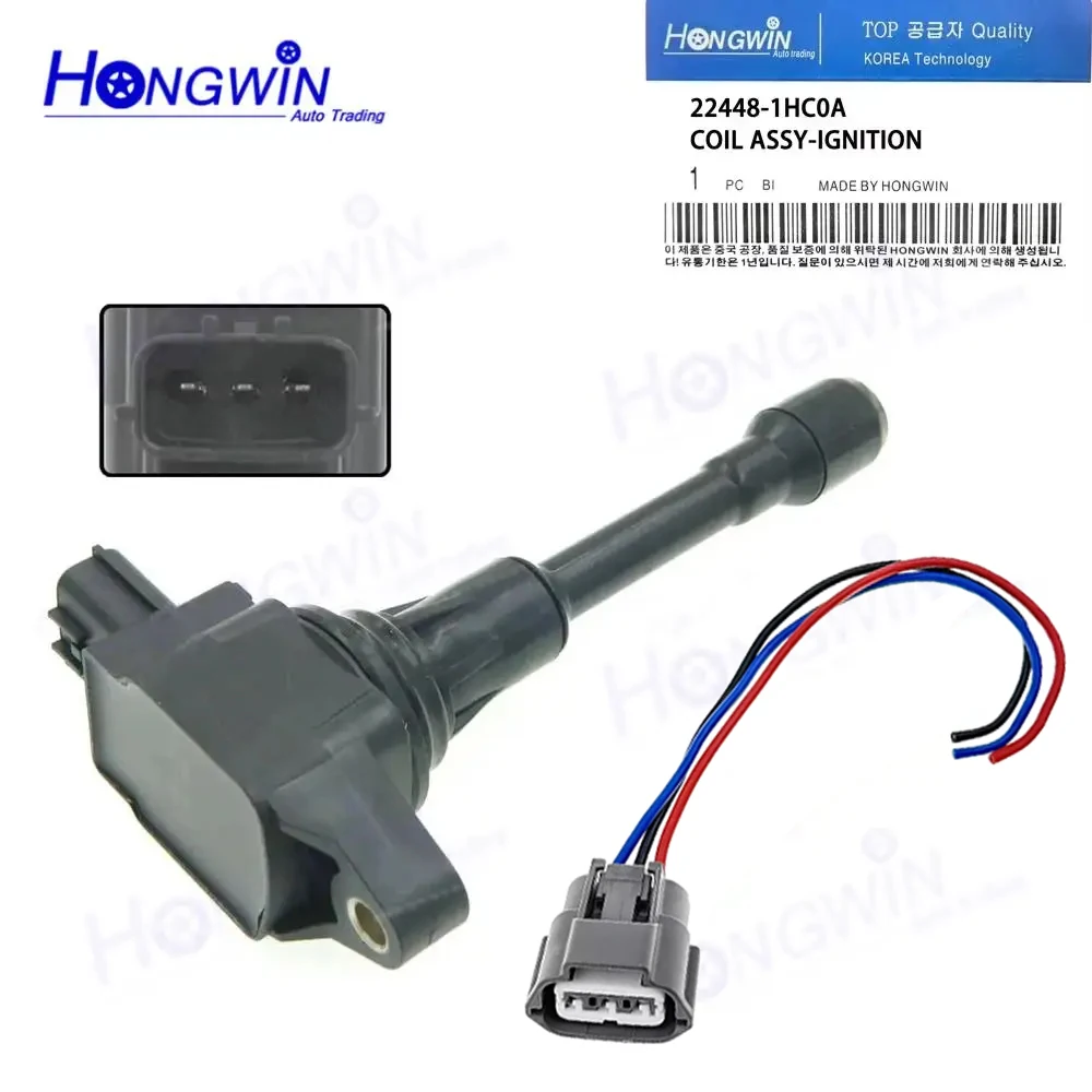 1PC/SET Bobina de Encendido y Cable 22448-1HC0A 224481HC0A 22448-JA10C Compatible con Nissan Versa 2012-2019 Versa Note 2014-2019 1.8L 1.6L