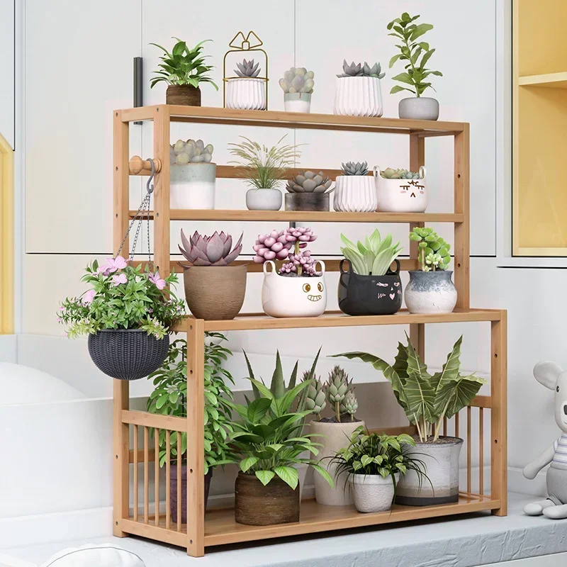 Simple Desktop Plant Stand Living Room Bamboo MultiLayer Seasoning Rack Home Office Storage Organizer Compact and Functional