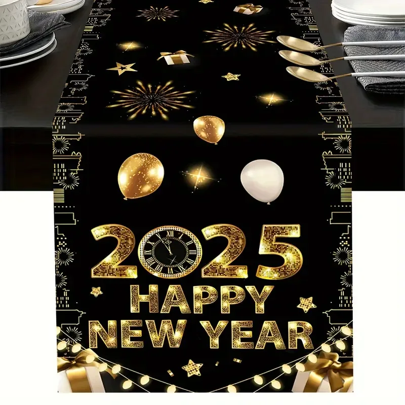 Explosive Happy New Year Table Flag, Balloon Pattern, Tablecloth, Family Party Decoration, Restaurant, Living Room Counter