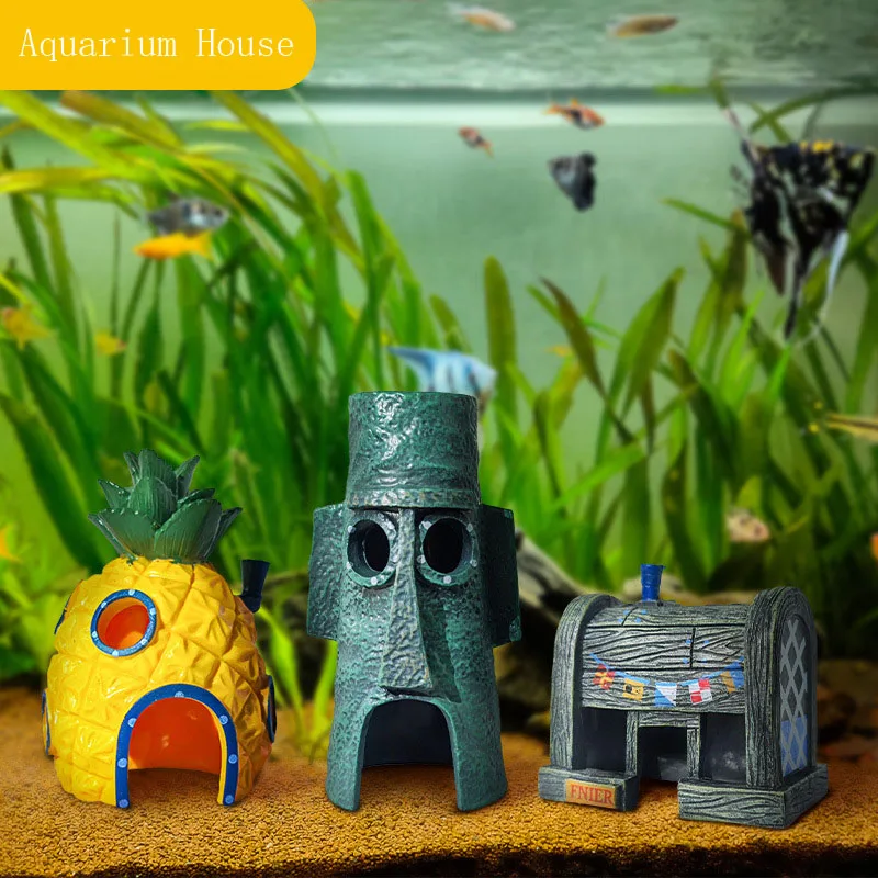 Fish Tank Decor Figures Ornaments Simulation Resin Pineapple House Fish Tank Decoration Landscaping Aquarium Accessories