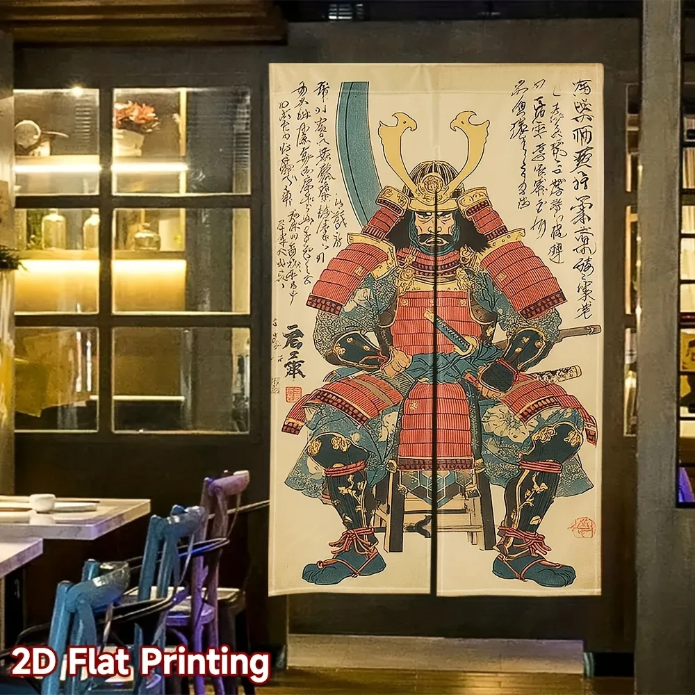 

Японская дверная занавеска-норэн в стиле укиё-э с изображением самурая в доспехах, традиционный льняной полупанельный декор для гостиной, нетоксичный