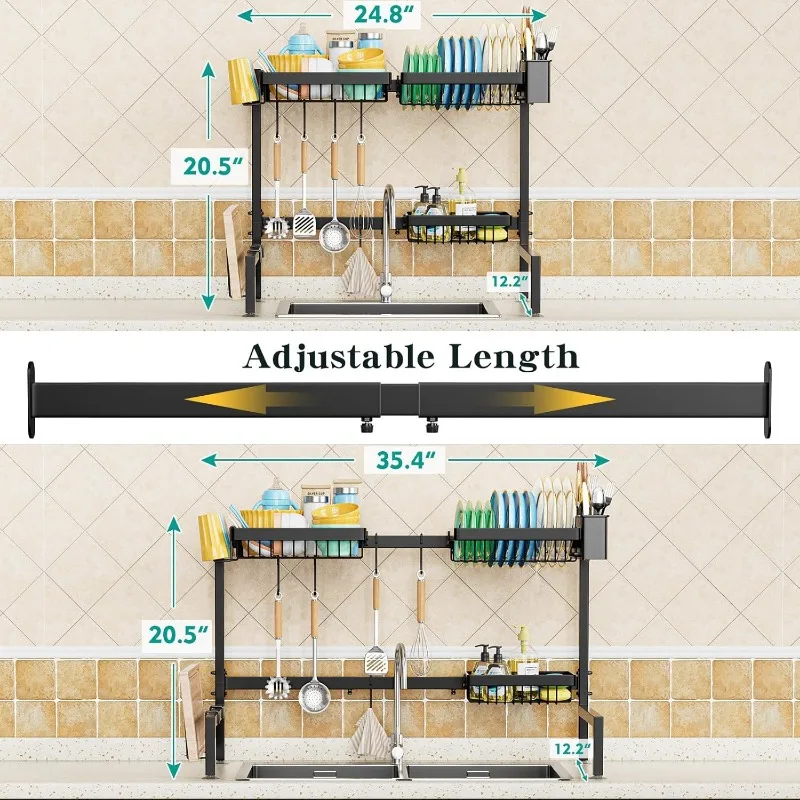 Over The Sink Dish Drying Rack 2 Tiers, for All Sinks (24.8