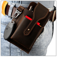 Retro New Waist Bag Wearing Belt Mobile Phone Waist Bag Genuine Leather Men's Waist Bag Crazy Horse Leather Outdoor Tactical