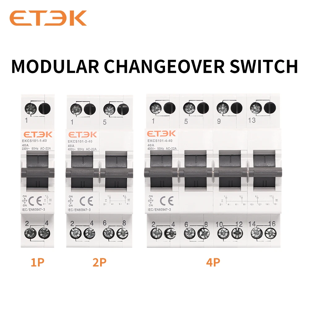 ETEK Din Rail MTS podwójny przełącznik ręczny przełącznik modułowy przełącznik blokujący wyłącznik automatyczny 1P 2P 4P 40A 230V EKCS101