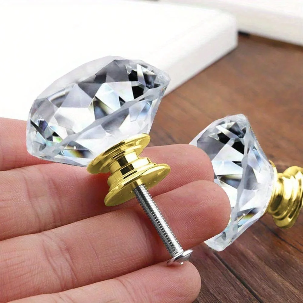 

1/4/6/10 pieces crystal glass cabinet handles 30mm diamond drawer kitchen cabinet dresser cupboard wardrobe handles