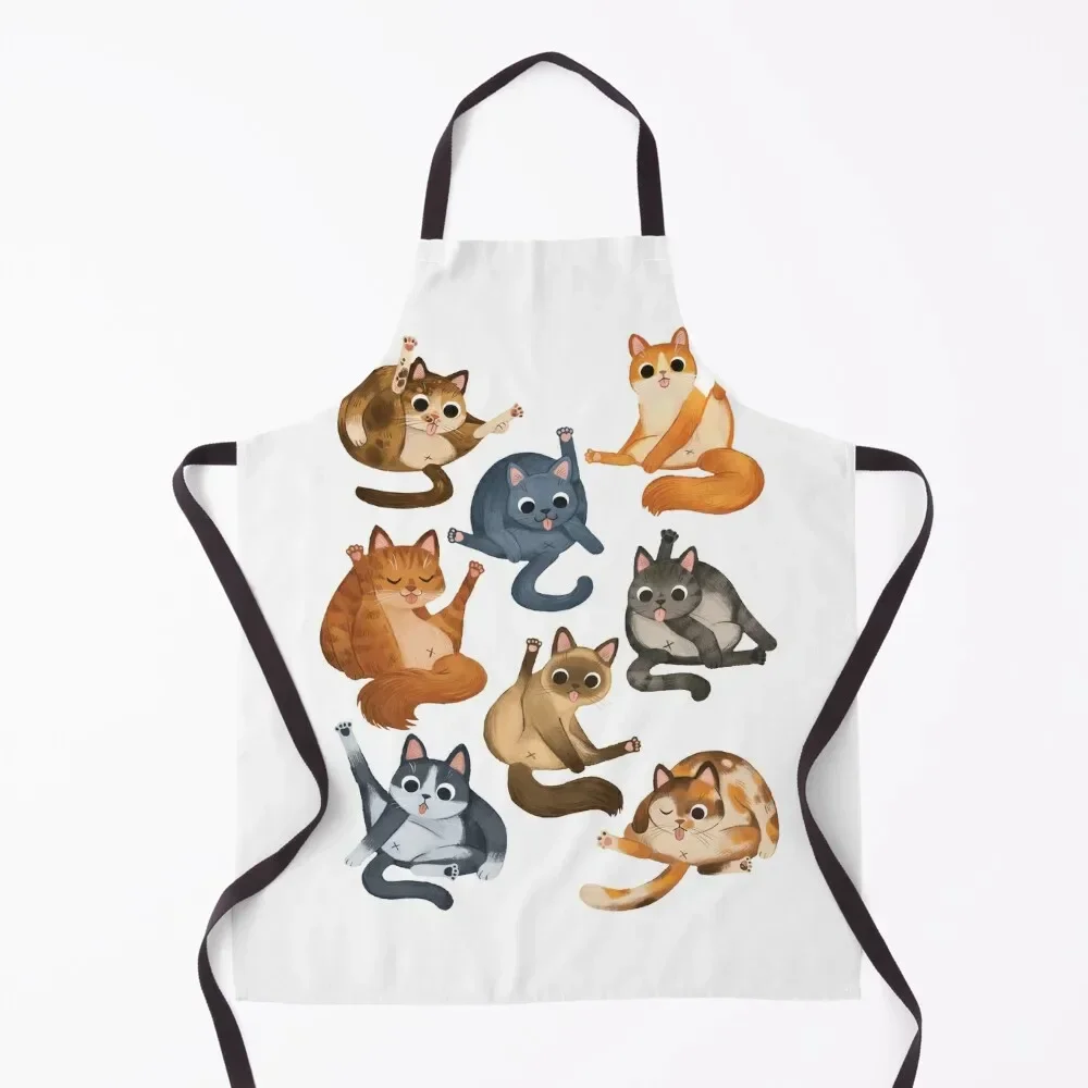 Cats Licking their Butts Apron Kitchen Things For Home Waterproof Kitchen For Women Camping Barber Apron