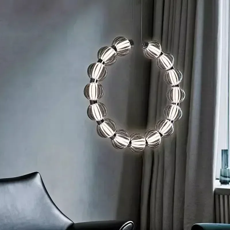 Italy Designer Ring Chandelier For Living Room Glass Beads LED Hanging Lamp Bedroom Dining Room Lights Home Suspension Luminaire image 3