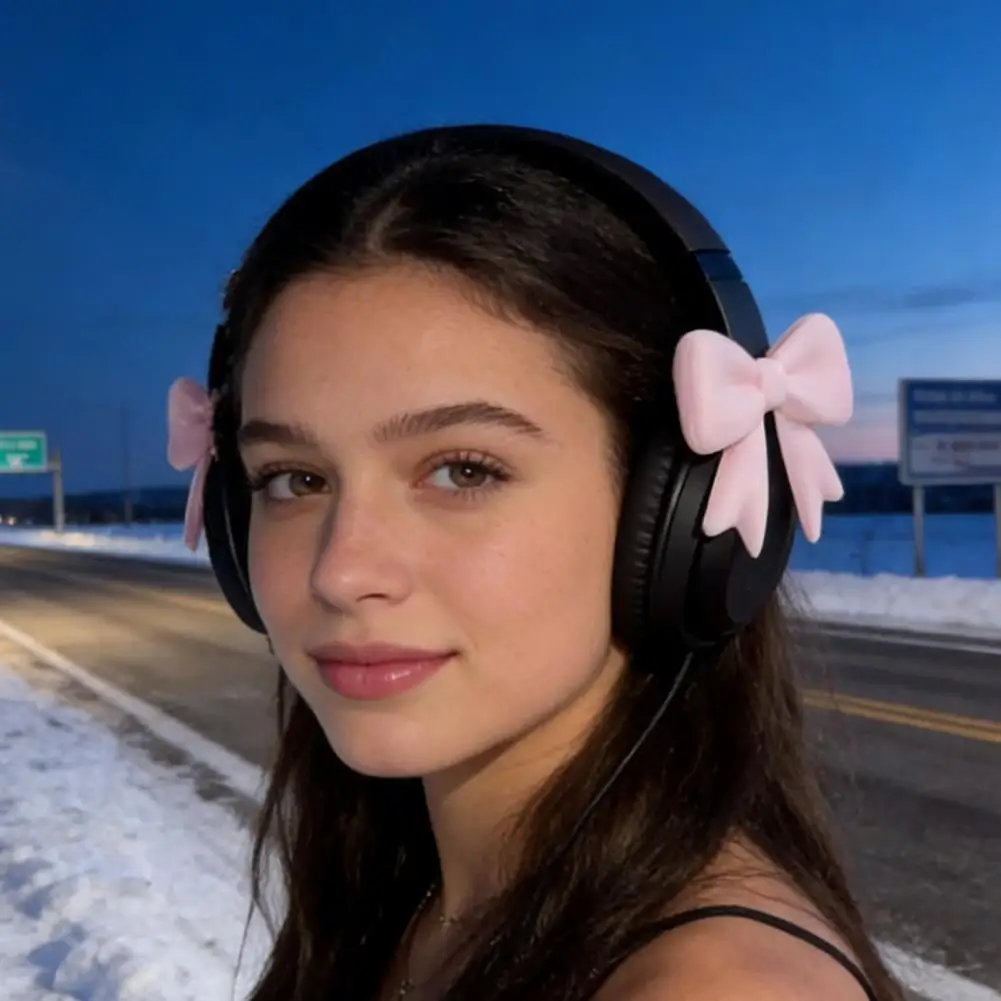 Girly Headphone Clip 3d Bow Headphone Clip Accessories Cute Silicone Earphone Decorations Bow Attachment for Women’s