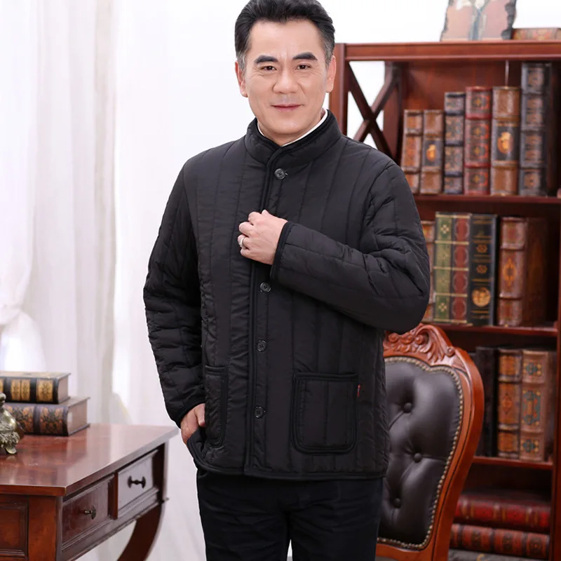 ملابس عمل خفيفة الوزن مبطنة بمنفذ Fce للرجال، بياقة واقفة مبطنة بالقطن، وزر واحد للإغلاق، ملابس مريحة للمنزل