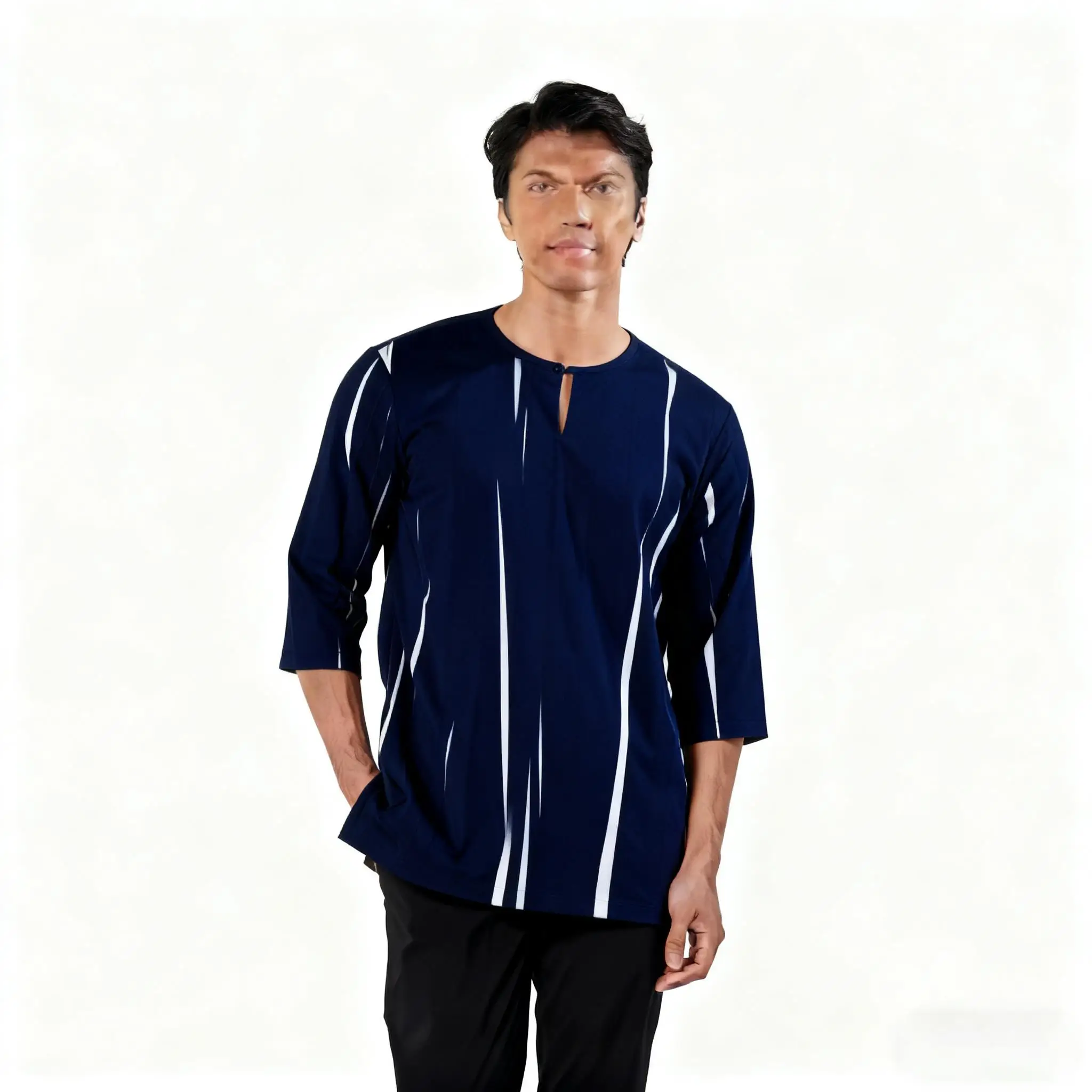 عباية عربية إسلامية فاخرة غير رسمية على الطراز الوطني مطبوعة عرقية وياقة واقفة للشباب بأكمام قصيرة تي شيرت إسلامي Camisa Arabe #6