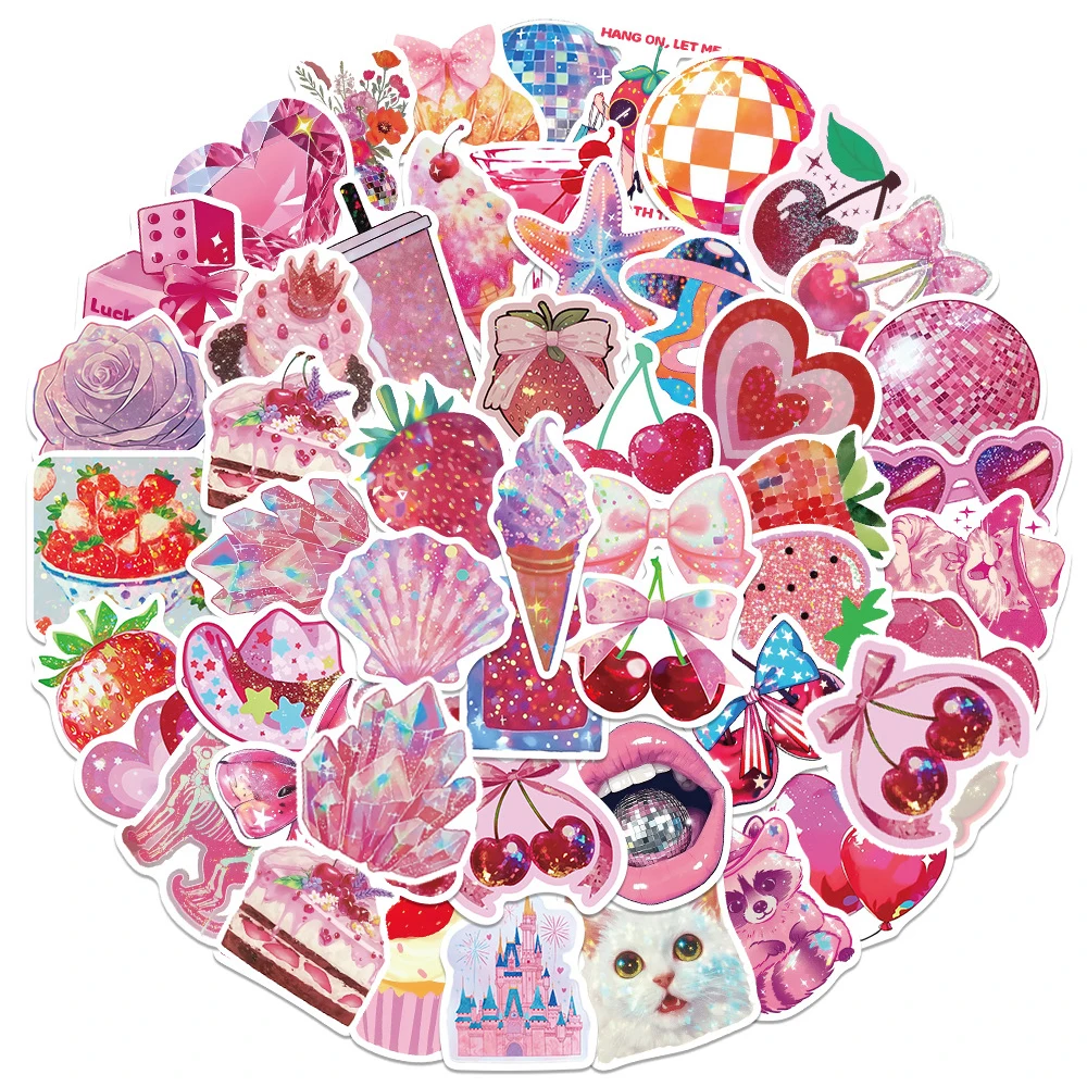 Pegatinas de dibujos animados Retro rosa Y2K para maleta, portátil, equipaje, teléfono, coche, estilo INS, calcomanías de decoración estética de dibujos animados, 10/30/50 Uds.