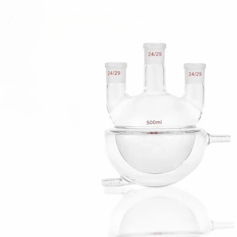 Double-layer flask half-pack all-inclusive jacket round bottom straight three-port laboratory reaction flask