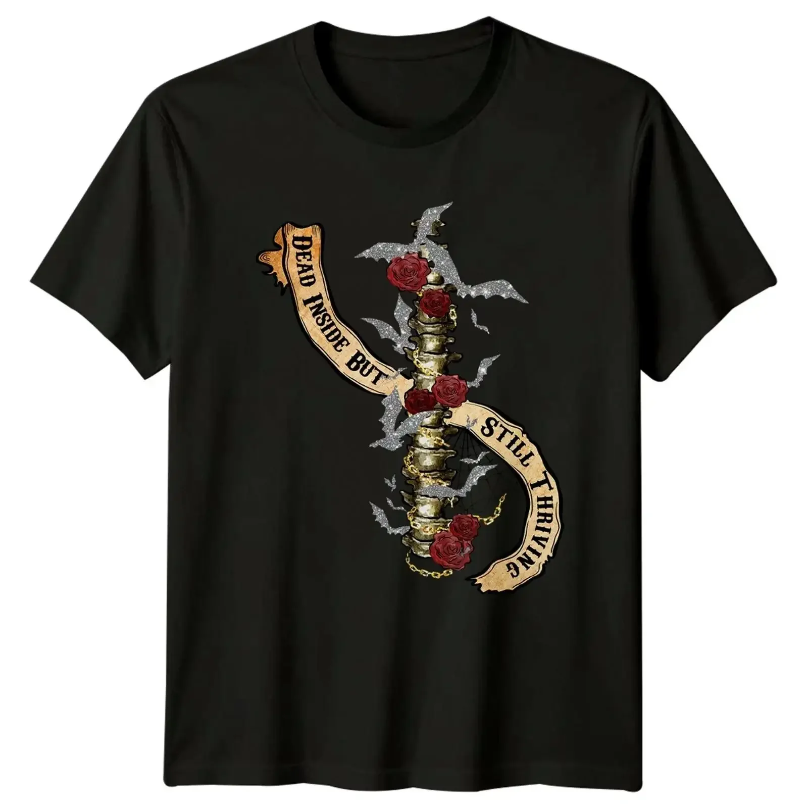 T-shirt Dead Inside But Still Thriving avec motif squelette d'Halloween pour lui et elle, style vintage délavé, streetwear, pour un usage quotidien