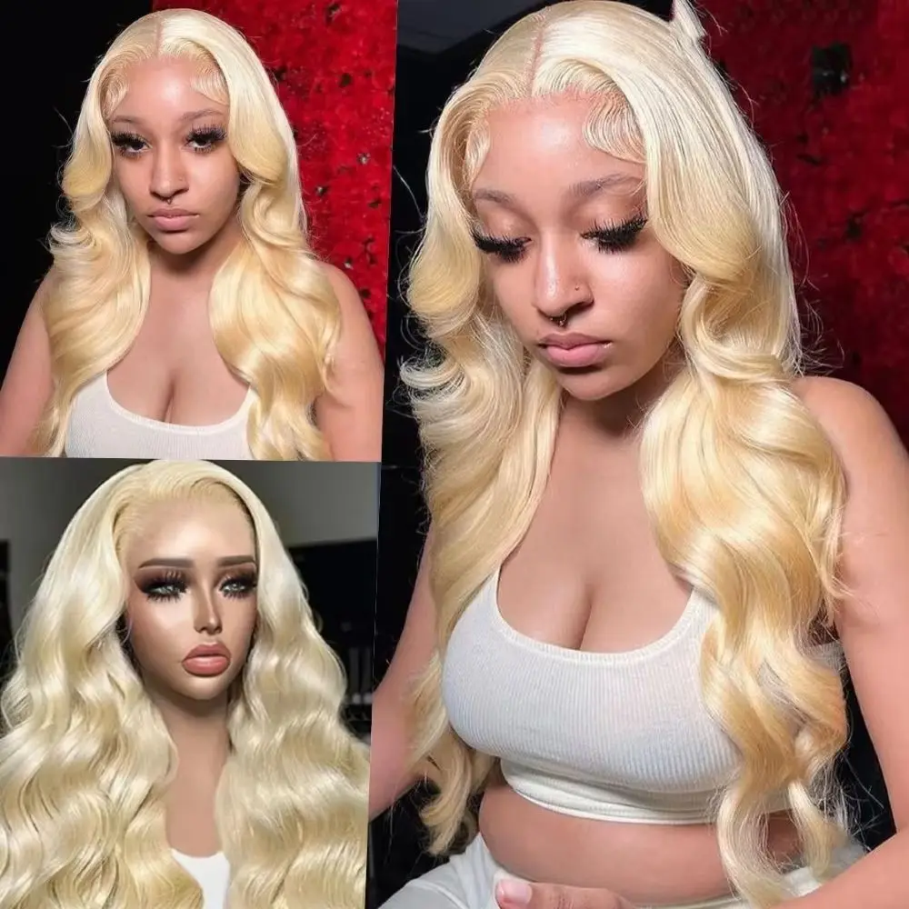 46 Inches #613 Blonde Body Wave Human Hair Wigs 200% Density 13x6 13x4 HD Transparent Invisible Lace Frontal Wig Pre Plucked Pre Cut Lace Pre Bleached Knots Pre Styled For Women Brazilian Hair