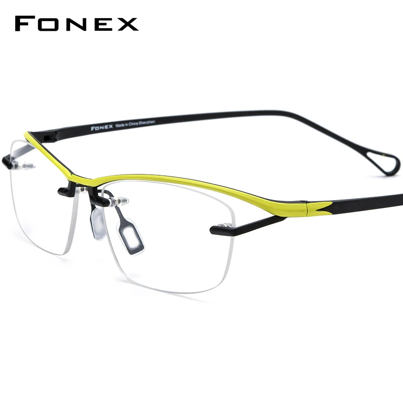 FONEX Pure Titanium Glasses Frame Men 2024 New Semi Rimless Women Square Eyeglasses Half Frame Eyewear F85818