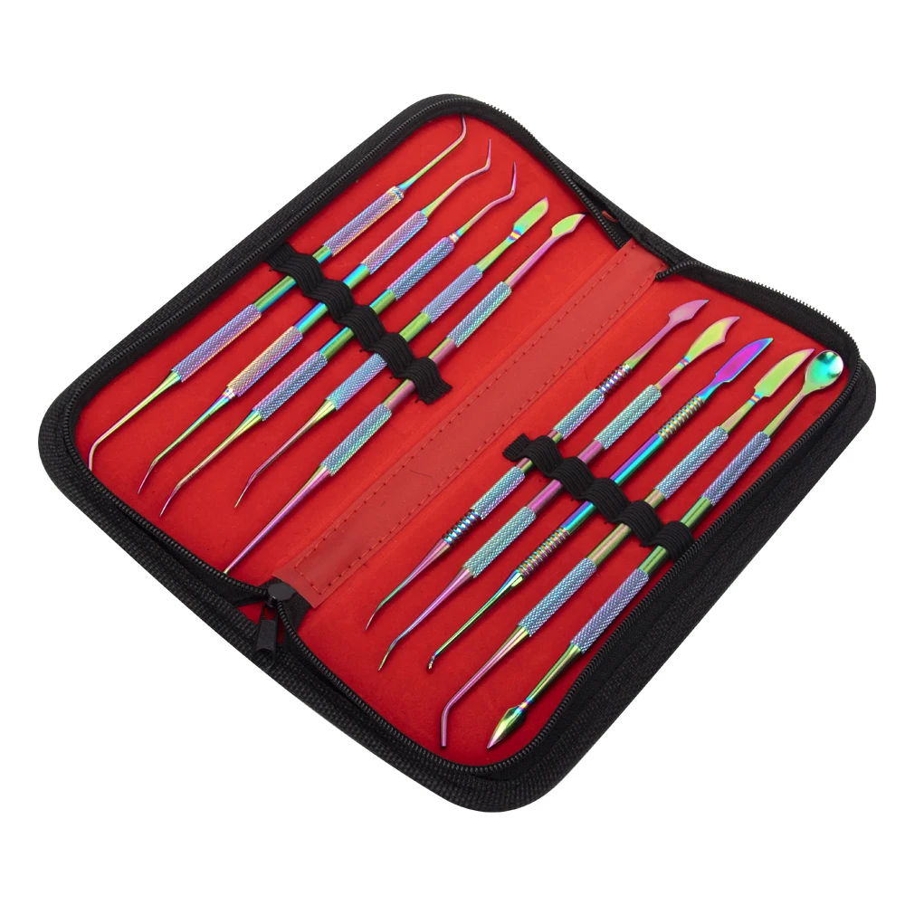 10Pcs/Set Dental Carving Plaster Knife Spatula Dentist Stainless Steel Instrument Versatile Teeth Wax Carving Tool kit Colorful