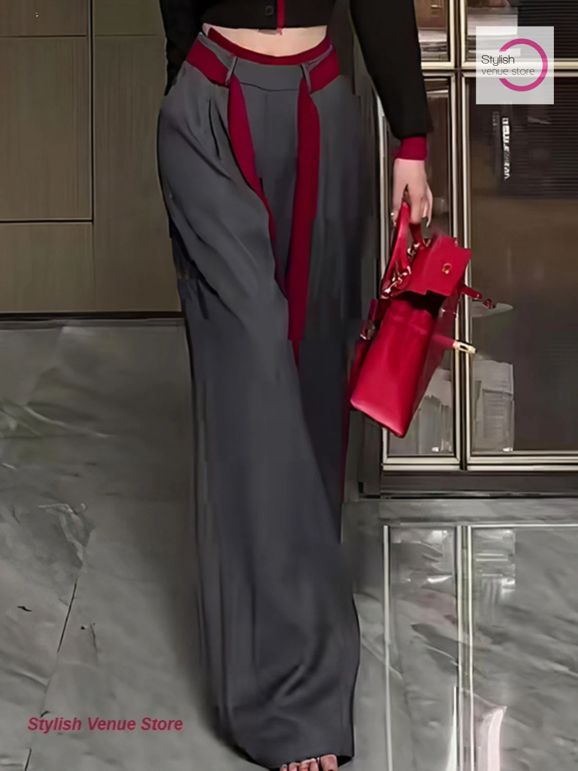French style fashion loose suit pants women's summer and autumn contrast design feels slim and versatile straight wide-leg pants