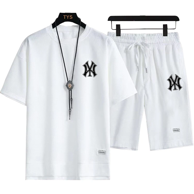 

Men's short pants set, suitable for sports, fitness and casual short-sleeved T-shirts, with elastic waist and loose fit style