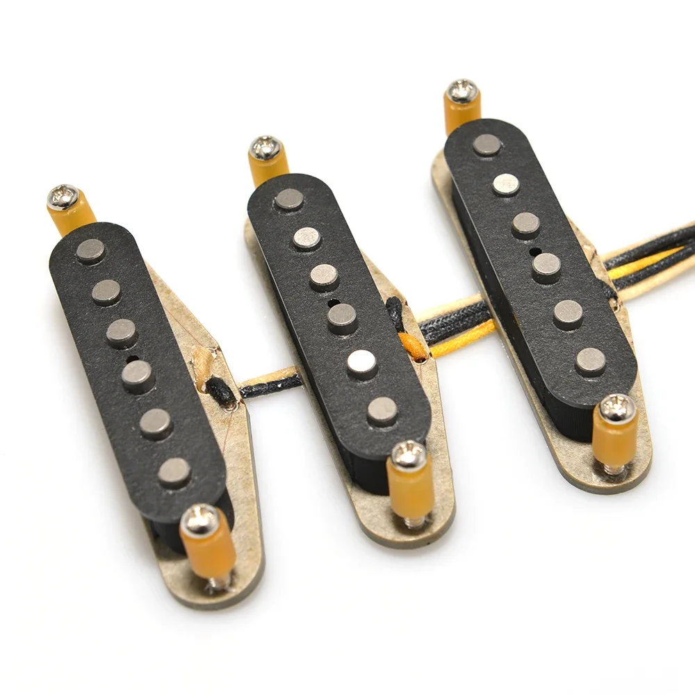 

Vintage 1969 Handmade SSS Alnico 5 Guitar Pickups Grey Bottom Plate JimmiHendrix 69 Heavy Build Coil Wire in AWG Left Hand