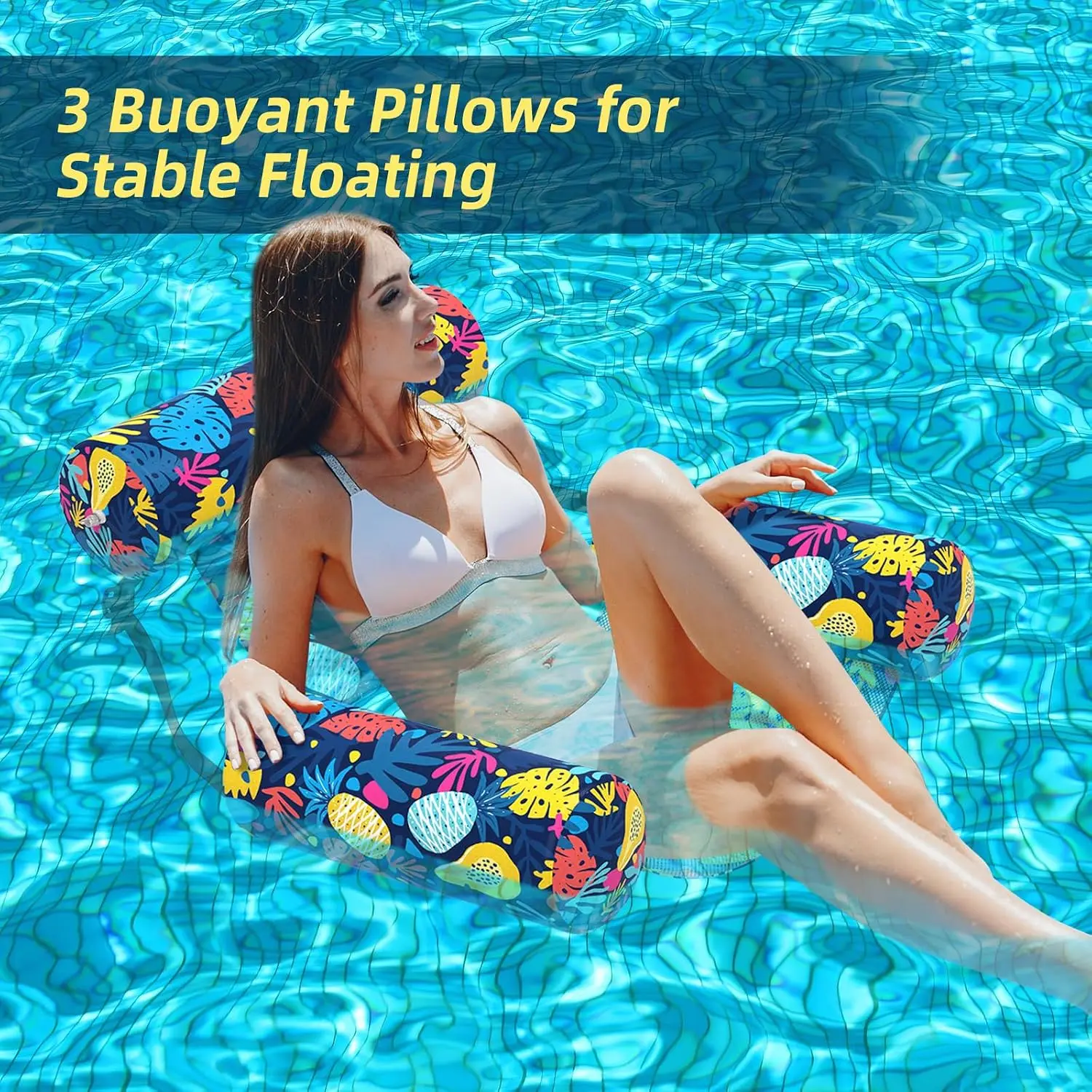 Pool Floats Adult 2 Packs Fabric Heavy Duty Inflatable Pool Chair Hammock, Blow Up Floaties for Adults, Hawaii Flower Floats for Pool Floating, Party Summer Toys Water Beach Lake Fun view 3