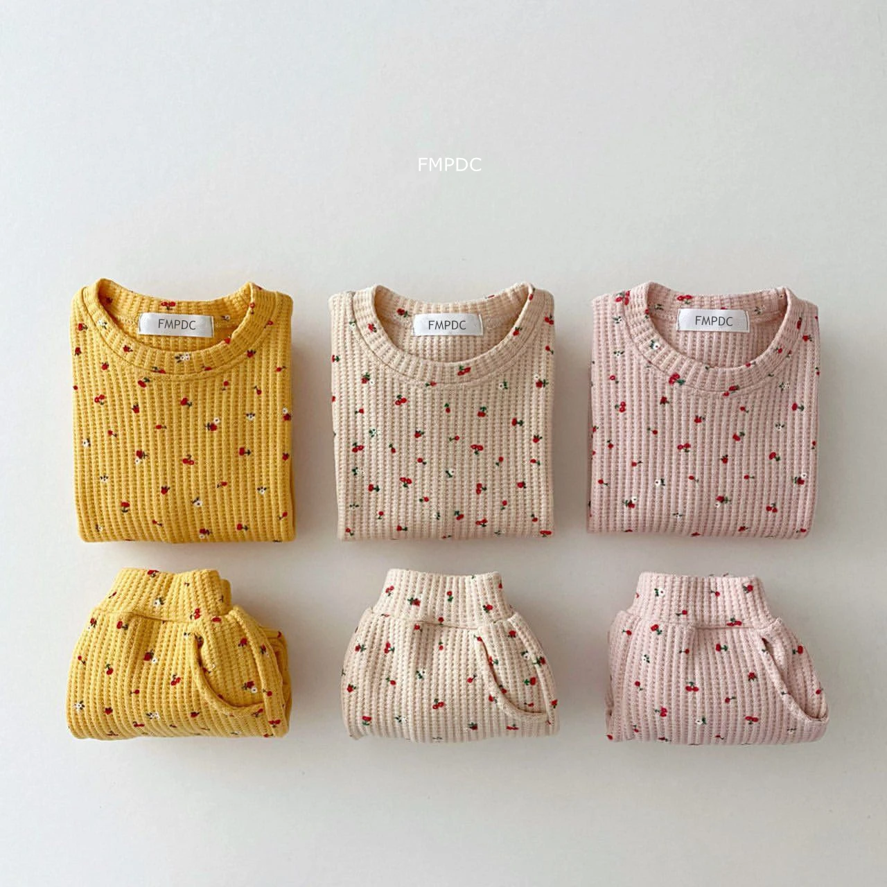 Spring and Autumn Newborn Boys and Girls Round Neck Fruit Cherry Print Long Sleeve Pants Two Piece Infant and Toddler Cute Set