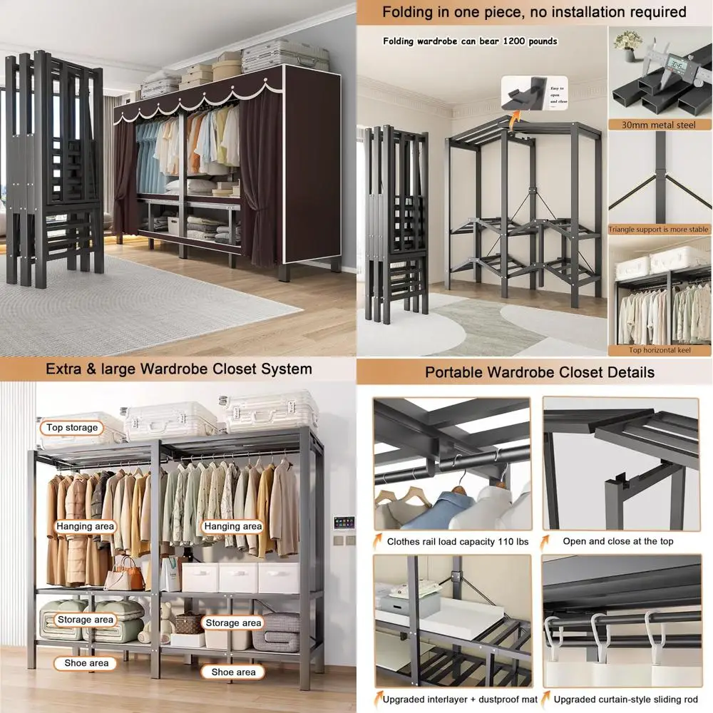 

Портативный сверхмощный складной гардероб для подвешивания одежды — отдельно стоящий к 5 футов с грузоподъемностью 1200 фунтов